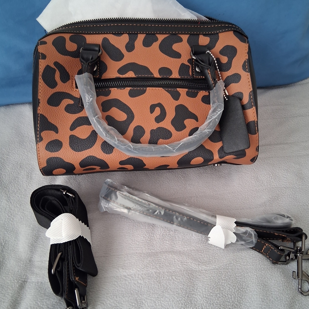 Tan and Black Leopard Print Satchel